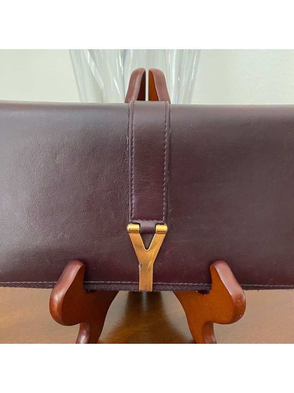 Saint Laurent Y-Ligne (Chyc) Flap Calfskin Leather Dark Purple Wallet EUC - Picture 3 of 9